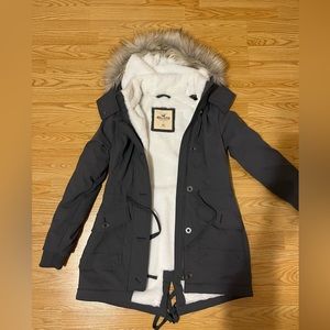 Hollister Faux Fur Lined Parka, XS, Gray